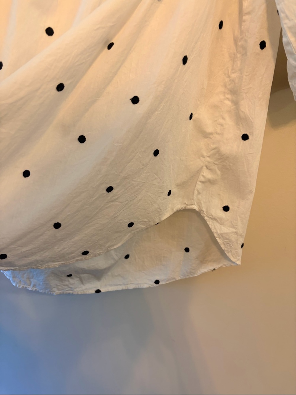 100% Cotton Off-the-Shoulder Embroidered Polka Dot Blouse - Picture 6 of 8